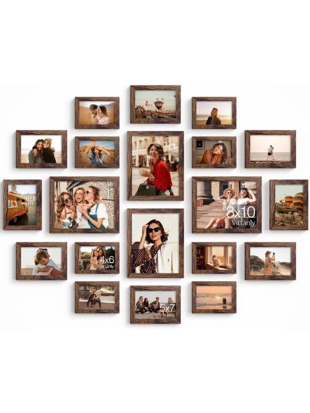 20 Pack Rustic Brown Picture Frames for Collage Wall Decor - Home & Office Art